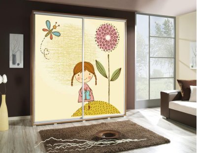 Szafy przesuwne do sypialni, młodzieżowe, oryginalne. Szafa z nadrukiem, grafiką - Dziewczynka