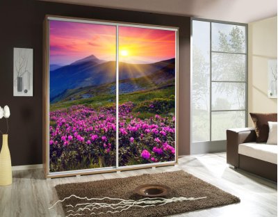 Szafy przesuwne do sypialni, młodzieżowe, oryginalne. Szafa z nadrukiem, grafiką - GÓRY 2 - krajobraz górski, zachód słońca