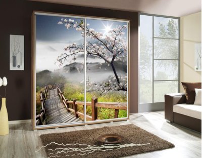 Szafa przesuwna do przedpokoju, sypialni, salonu PAOLA 205cm z nadrukiem, grafiką SCHODY - krajobraz, most, drzewo