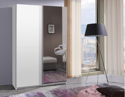 Szafa przesuwna FABIO 135cm z lustrem, biała