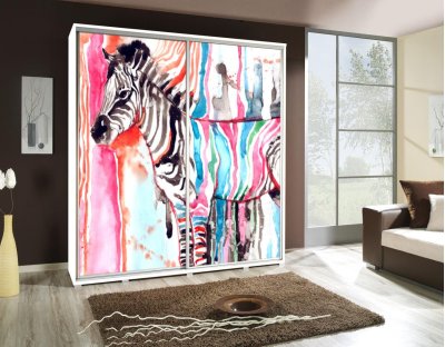 Szafy przesuwne do sypialni, młodzieżowe, oryginalne. Szafa z nadrukiem, grafiką - ZEBRA