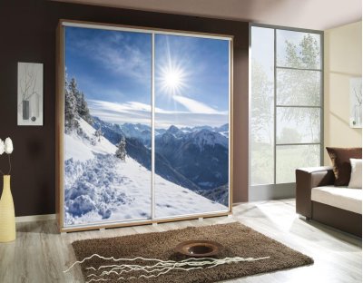 Szafy przesuwne do sypialni, młodzieżowe, oryginalne. Szafa z nadrukiem, grafiką - ZIMA - krajobraz góry śnieg