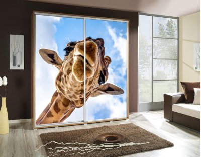 Szafy przesuwne do sypialni, młodzieżowe, oryginalne. Szafa z nadrukiem, grafiką - ŻYRAFA 1 - dzikie zwierzęta, safari