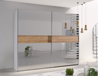 Nowoczesne szafy przesuwne - LORENZO 24 244cm. Pojemna i praktyczna szafa przesuwna lustrzana z paskiem dąb riviera