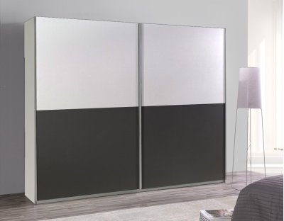Nowoczesne szafy przesuwne - LORENZO 19 244cm. Pojemna i praktyczna szafa przesuwna grafitowa, szaro biała