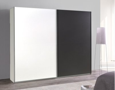 Nowoczesne szafy przesuwne - LORENZO 20 244cm. Pojemna i praktyczna szafa przesuwna grafitowa, szaro biała