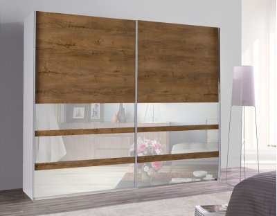 Nowoczesne szafy przesuwne - LORENZO 22 244cm. Pojemna i praktyczna szafa przesuwna dąb burgundzki z lustrami